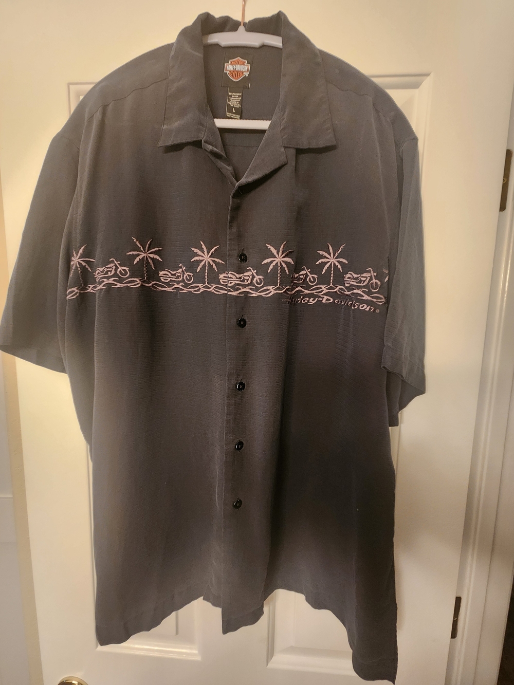 Harley-Davidson Men’s Black Short-Sleeve Button Shirt with Island Vibe Large